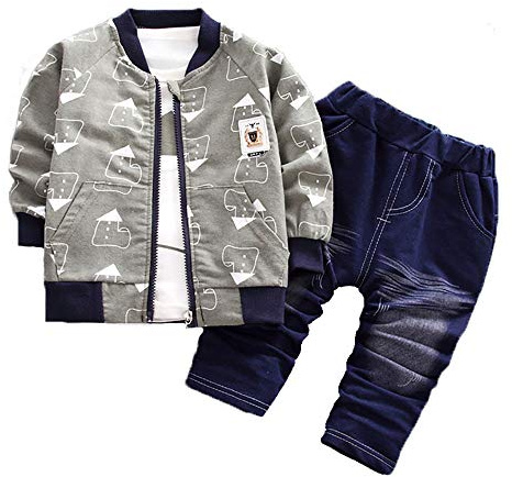 BibiCola Baby Boy Clothes Toddler Cute Outfits for Child Three Piece Suit Long Sleeve Jacket+T-Shirt+Jeans