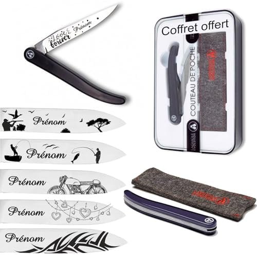 Couteau Laguiole Evolution personnalisé avec le prénom et le dessin de votre choix gravé sur la lame
