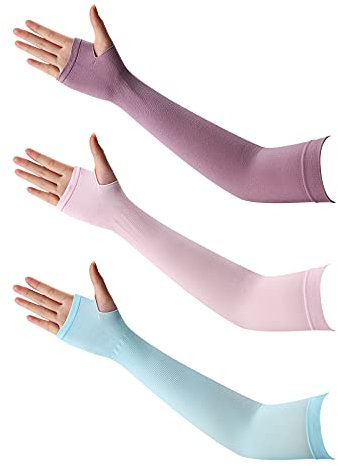 GLAITC Arm Ärmel rutschfest,3 Paar UV-Schutz Kühlung Armstulpen 3 Farben Armstulpen Frauen Männer Sommer Sonne Sonnenschutzhüllen Tattoo-Schutzhülle zum Radfahren Fahren Golf Wandern Laufen Blue