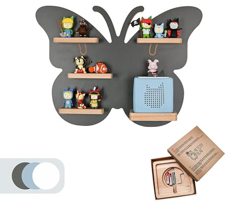 MR TEDDY BEAR Kinderregal Schmetterling | Holzregal für die Toniebox und Tonies | Tonie-Regal hergestellt in der EU | Wandregal zum Spielen und Sammeln | Für Mädchen und Jungen | Anthrazit