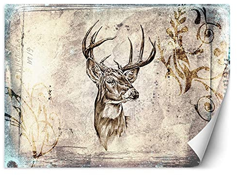 Feeby Fototapete XXL Hirschkopf Skizze 100x70 cm Braun Vliestapete Moderne Design Wandtapete Küche Flur Wohnzimmer Büro Badezimmer Kinderzimmer Abstrakt Tier Natur