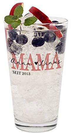 Herz & Heim® Personalisiertes Trinkglas mit Aufdruck für Eltern und Großeltern Mama