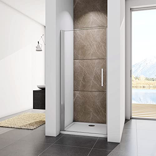 Acezanble Porte de douche pivotante 80x187cm en niche, 6mm verre transparent sécurit avec le traitement d'anticalcaire