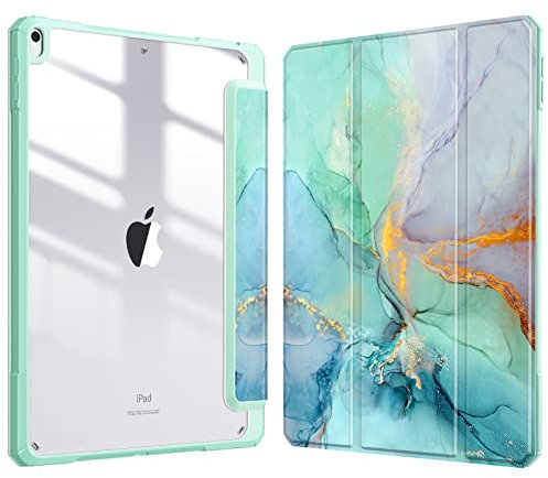 FINTIE Hybrid Case Compatible with iPad Air 3rd Generation 2019 / iPad Pro 3rd Generation 2017, 10.5-inch Built-in Pencil Holder Shockproof Cover with Clear Transparent Back Shell, Emerald Marble