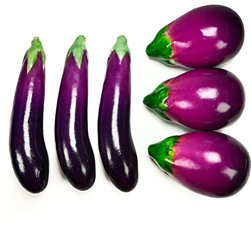 Laiiqi 6 pezzi di melanzane artificiali, finte melanzane finte per esposizione di verdure, realistiche e realistiche melanzane finte per le decorazioni della cucina di casa