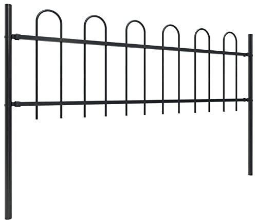 Susany Zaun Gartenzaun 170 x 110 cm (L x H) aus 1 Zaunelement und 2 Pfosten Mit mit horizontaler Stütze,Zaun-Sets Sichtschutzzaun Dichtzaun,Montagematerialien enthalten,Schwarz