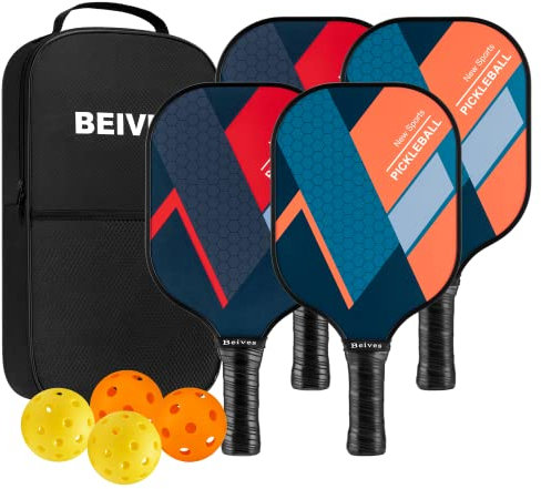 USAPA - Palas de pickleball, superficie estándar de fibra de vidrio, juego de 2 o 4 raquetas, juego de pickleball con 4 bolas de pickleball y 1 bolsa de pickleball, juego de paletas de pickleball para