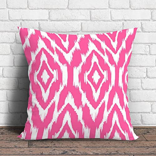 Dekorativer Kissenbezug in Hot Pink und Weiß, Ikat-Muster, moderner Kissenbezug für Wohnzimmer, Bett, Dekoration, 50,8 x 50,8 cm