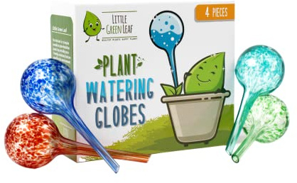 Little Green Leaf Automatic Plant Watering Globes Self Watering Planter Inserts (Set of 4) | Hands Free Multicolor Glass Bulbs | Planter Spikes to Support Indoor & Outdoor Plant Health (100ml)