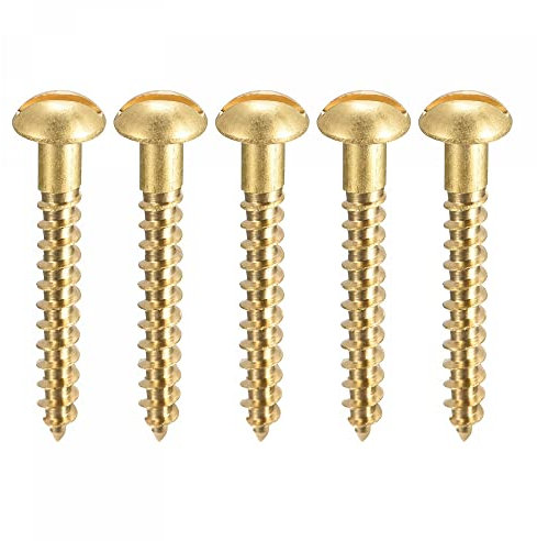 sourcing map Bois Vis M4 x 30mm Fendu Rond Tête Laiton Autotaraudant Vis 20 Pcs