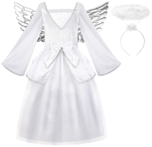 ReliBeauty Déguisement Ange Costume Angel avec Aile et Auréole d'ange Serre-Tête pour Fille Halloween carnaval,120