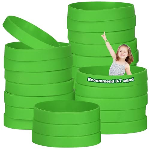 25PCS Silicone Bracelets Wristbands for kids,Blank Rubber Wristbands Elastic Universal Bracelets Rubber Wholesale Bracelet bands bulk Green