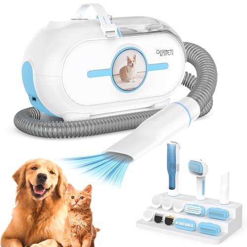 WHDPETS Tondeuse pour chien avec aspirateur, bac à poussière de 2 l, 45 dB, super puissance d'aspiration avec 9000 Pa aspire 99,99 % des poils d'animaux, tondeuse 4 en 1 pour chien et chat