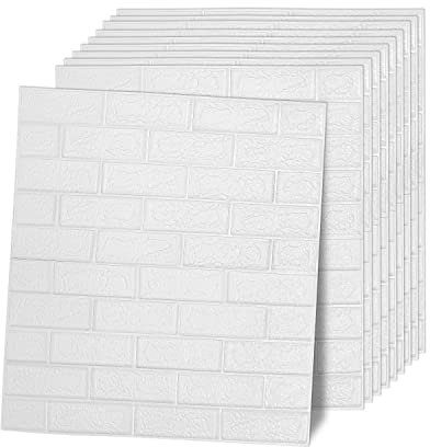 Ansobea Lot de 10 Décorations Murales Panneaux 3D Autocollants 77 x 70 cm - Papier Peint Brique Aspect Pierre 5 mm - Étanche - Pour Cuisine, Chambre à Coucher, Salon