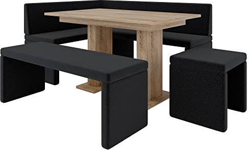 Eckbank Akiko mit Tisch und Bänken - Eckbankgruppe für Ihrem Esszimmer, Küche modern, Sitzecke, Essecke. Perfekt für Küche, Büro und Rezeption. Solide Verarbeitung (INARI 100, 196x142 Links)