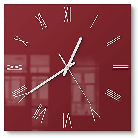 DEQORI Glasuhr | 30x30 cm | Unifarben - Dunkelrot | ausgefallene leise Design Uhr aus Glas | Wanduhr für Wohnzimmer & Küche | moderne Hingucker Uhr für die Wand