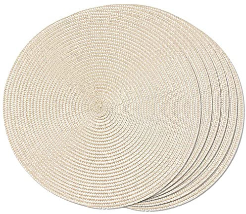 DARRYL Tovagliette Intrecciate Rotonde Set di 6 Sottopiatti per Tavoli da Pranzo Tovagliette Antiscivolo Lavabili nel Tessuto 15 Pollici (Beige)