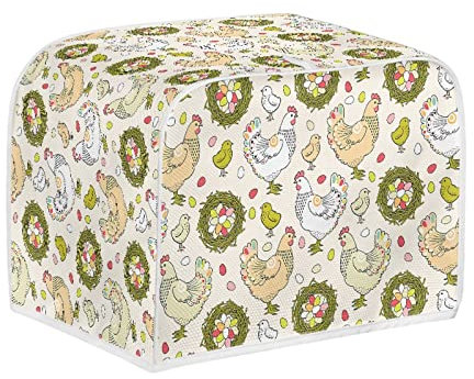 Kuiaobaty Folk Art Housse pour grille-pain 2/4 tranches de poules et œufs de la ferme, housse anti-poussière pour machine à pain lavable