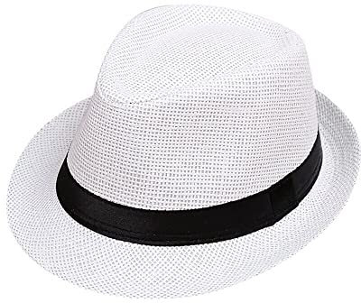 Boolavard Enfants Filles Garçons Été Fedora Chapeau De Paille Large Bord Floppy Beach Sun Visor Hat (Blanc)