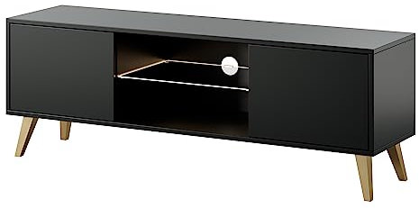 Selsey Savoni II - TV-Schrank Lowboard, Schwarz mit goldenen Beinen, 140 cm