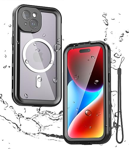 Miimall Compatible with iPhone 15 Magnetic Case, [IP68 Waterproof] [Translucent Case Compatible with MagSafe] [Camera Lens Protector], Silicone Shockproof Full Protective Cover for iPhone 15, Black