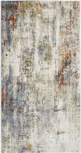 -LUXOR- living Kurzflor Teppich Molinos – moderner Webteppich mit abstraktem Muster, pflegeleicht & strapazierfähig, ideal für Wohnzimmer, Schlafzimmer & Flur, 80 x 150 cm, Beige-Blau