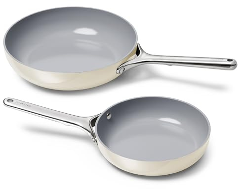 Caraway Fry Pan Duo - Nonstick Ceramic Frying Pan (8 & 10.5”) - Non Toxic, PTFE & PFOA Free - Oven Safe & Compatible with All Stovetops (Gas, Electric & Induction) - Cream