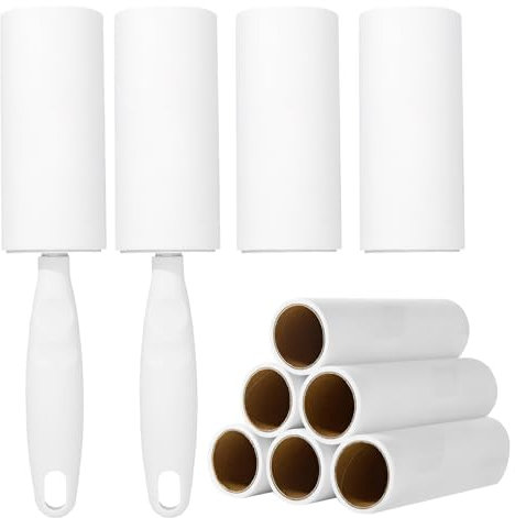 Fusselrolle 10 Rollen (60 Blatt/Rollen) mit 2 Abroller, Fusselrolle Tierhaare Extra Klebrige, Lint Roller für Kleidung, Sofa, Bett und Teppich, Fusselroller Tierhaarentferner