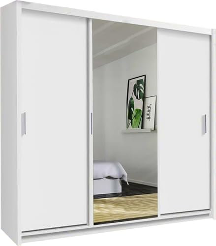 FURNITUREWAVE 3-Door Grey, Black, White, Wenge, Walnut, & Oak Sleek Storage Sliding Modern Wardrobe for All Bedrooms 250cm (White, 250cm)