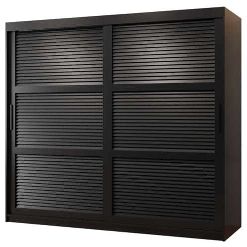 MEBLE KRYSPOL ŻALUZJA Zweitüriger Schrank mit Schiebetüren mit Stangen und Regalen - Moderner Aufbewahrungsschrank für Schlafzimmer, Wohnzimmer - 200x200x62cm - Schwarz, Schwarz, Schwarz