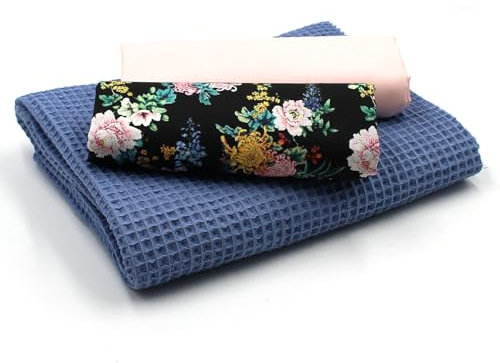 VmG-Store Waffelpique + Baumwollstoff Set farblich abgestimmt Waffel Stoff 100% Baumwollstoff Tex Standard 100 (Dahlien Pfingstrose Set67)