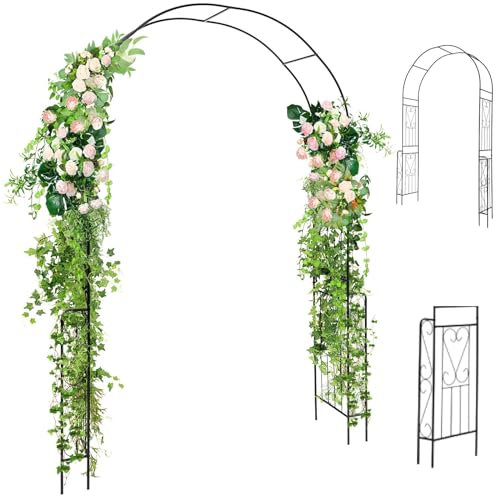 TANGZON 240cm/7.9 FT Metal Garden Arbor, Patio Trellis Pergola Frame with Fence, Outdoor Pergola Arbor Frame with Fence, Climbing Support Arbor Archway for Wedding Ceremony Decoration