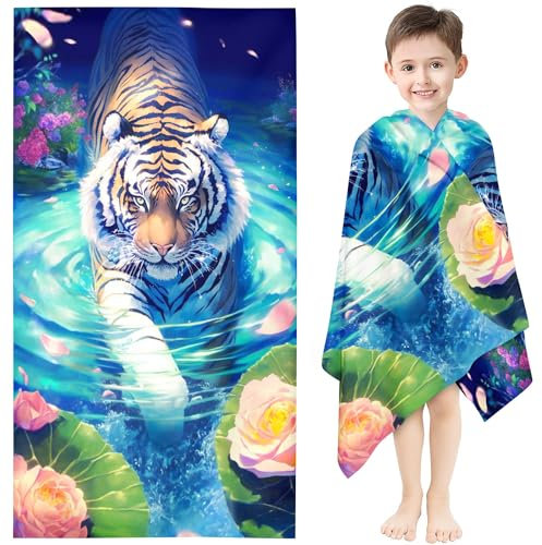 KIDSLOVE Tiger Strandtuch 90x180 cm Badetuch Waldtier Tiger Strandlaken Handtücher 50x100cm Für Kinder Tiger Badetuch Groß 100x200cm Microfaser Handtücher Handtuch (5,90 x 180 cm)