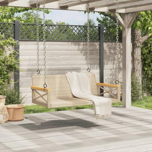 Homgoday Hanging Chair, Hanging Chair, Hanging Chair, Swing Bench, Hollywood Swing without Swing Frame for Patio, Garden, Balcony, Beige, 109 x 62 x 40 cm, Poly Rattan