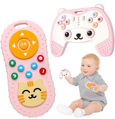 Fernbedienung Baby - Zahnungshilfe Baby 100% Silikon babyspielzeug für 0-12 Monate, Perfekt Für Neugeborene und Autistische Kinder BPA-frei (Rosa)