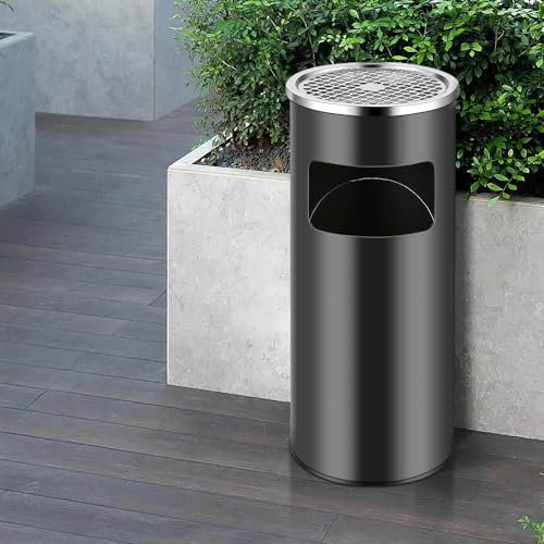 Mülleimer, Standaschenbecher, 30 l, mit Inneneimer, Aschenbecher für Außen/Innenbereich, Restaurant, Garten, Pub, Club (Schwarz, 1 Stück)