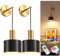 NIORSUN Battery Operated Wall Sconces, Gold & Black Battery Operated Wall Lights Indoor with 5200mAh Dimmable Detachable Bulbs and Remote, 9 Colors Sconces Wall Decor for Bedroom Living Room