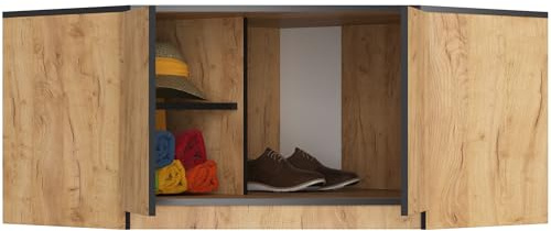 BDW - Eckschrank Aufsatz - für Schrank 100 cm breit - mit 2 Türen und 3 Einlegeböden - Erweiterung für Kleiderschrank - für Schlafzimmer, Flur - 100x50x55 cm - Craft Eiche