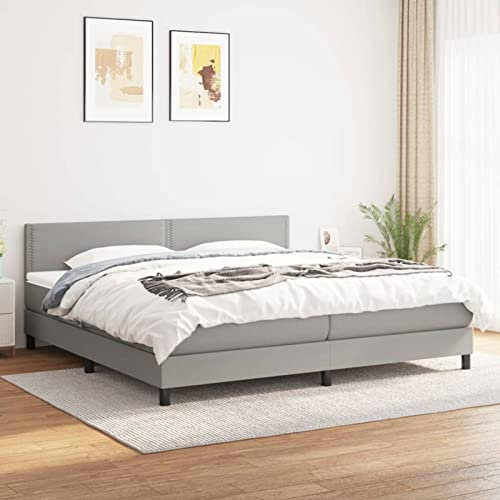 IKAYAA Boxspringbett mit matratze 200x200 Bett 200x200 mit lattenrost und matratze Boxspringbetten mit Verstellbar Kopfteil Polsterbett Stoff-Hellgrau-200 x 200 cm