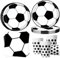 OMZSXK Vajilla de fiesta de fútbol para 16 invitados, color blanco y negro, plato de fiesta de fútbol, vajilla decorativa de cumpleaños, platos de papel, servilletas, niñas, niños, fiesta temática,