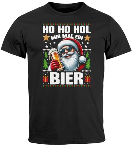 MoonWorks® Herren T-Shirt Weihnachten Spruch Lustig Ho Ho HOL Mir EIN Bier Weihnachtsshirt Männer Xmas