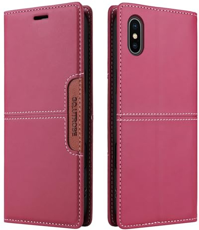 NETANY Compatible pour iPhone XS/iPhone X Coque de téléphone, étui Portefeuille avec Porte-Carte [Support de Fonction] Rabat en Cuir Étui en Cuir de Protection magnétique (Rouge)