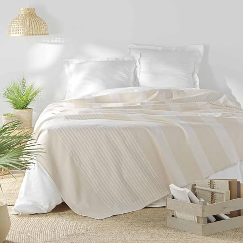 Douceur d'Intérieur, Couvre-Lit (240 x 260 cm) Adele Naturel, Coton & Polyester Tissé