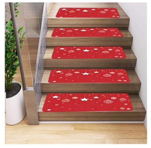 QWFVHJ Treppenläufer-Teppich for Treppen, Treppenteppich-Läufer, roter Weihnachts-Treppenstufen-Teppich, 5er-Set, rutschfeste Innen-Stufenmatten, Läufer-Teppich