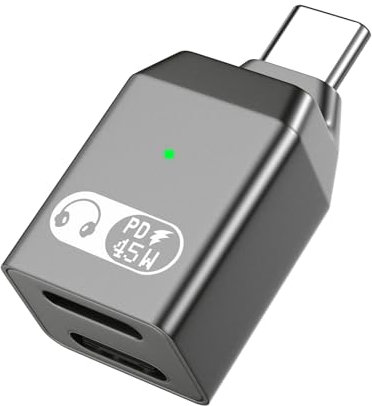 MoKo Adattatore Audio da USB C a Lightning, Adattatore da Lightning a USB C 2 in 1 per Cuffie con Ricarica Rapida a 45 W per Serie iPhone 16/15, iPad Mini/Air/Pro, Non per il Trasferimento Dati,Grigio