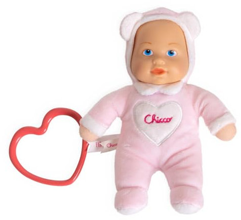 Chicco Meine erste Puppe Spielzeug, Kuschelpuppe mit herzförmigem Ring, leicht zu greifen, weich und leicht, maschinenwaschbar, 0 Monate+, Hellrosa