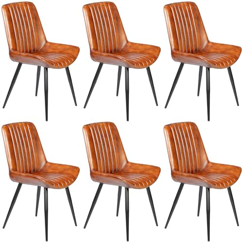 Casa Moro Konferenzstühle Stühle Esszimmer 6er Set Leder Polsterstuhl Braun Wartezimmer-Stühle Esszimmerstühle Lederstuhl
