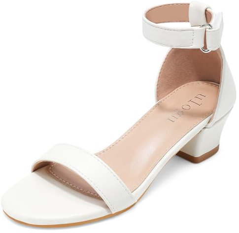 FOGOIN Mädchen Sandalen Bequeme Sommersandalen mit Blockabsatz und Knöchelriemen, Prinzessin Schuhe Party Sandalen für Kinder,Weiß Größe 38