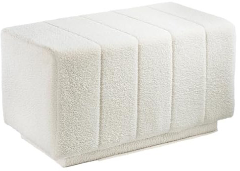 Kobolo Sitzbank Amaru, 76x45x41 cm, weiß, Polsterbank aus Bouclé-Teddystoff, gemütliche & Moderne Sitzbank, Scandi Sitzhocker für den Innenbereich, bequem & dekorativ