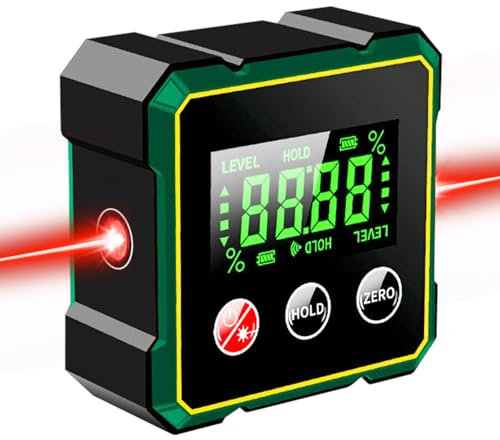 Cercatore Magnetico Digitale di Angoli con Laser Elettronico, Cercatore di Angoli per Scatola di Livelli Digitali Ricaricabile USB, Forte Base Magnetica e Display LCD Retroilluminato Inclinometro (A)